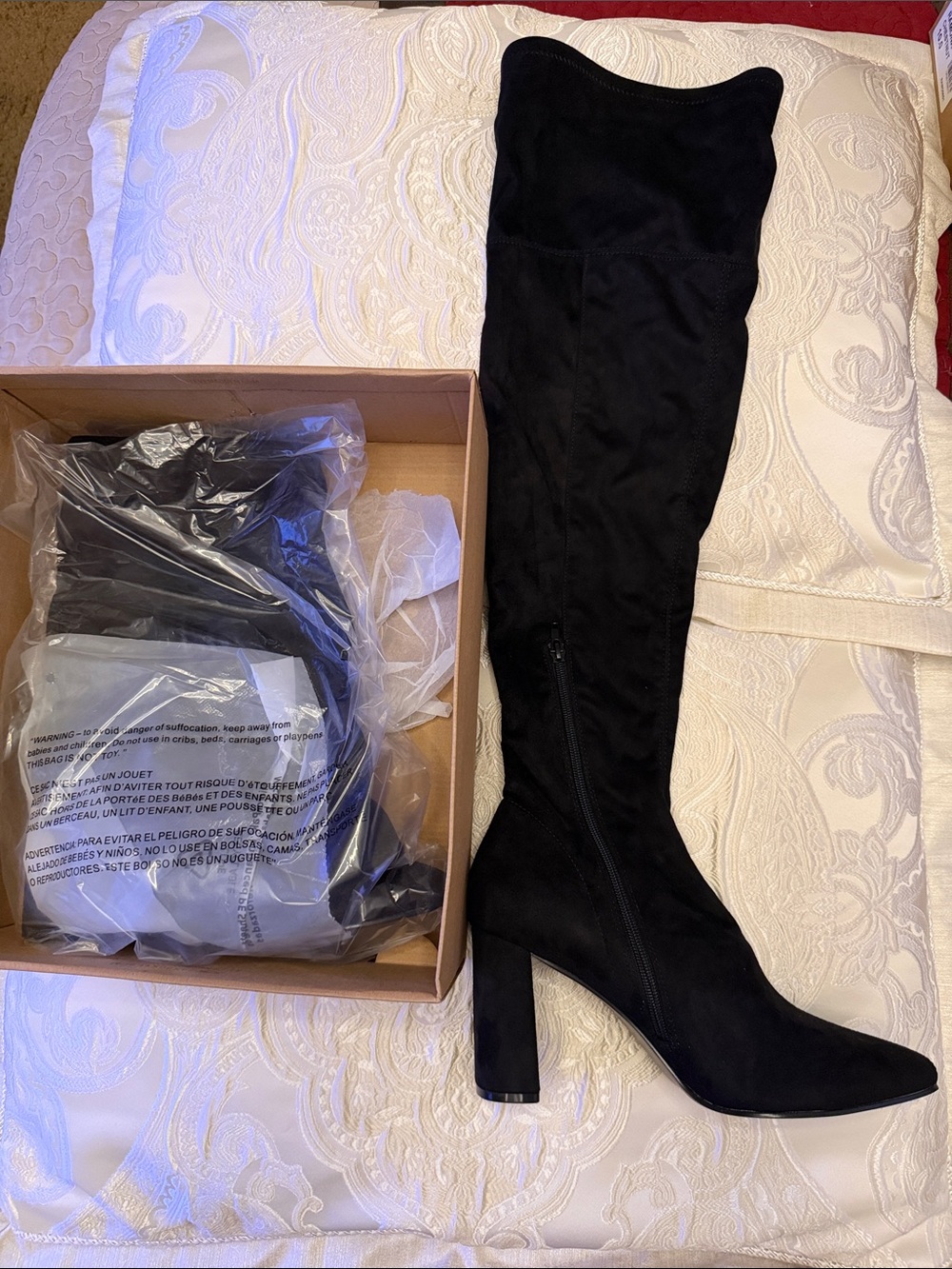SOLD OUT Steve Madden Black Over-the-Knee Suede Block Heel Boots - Picture 3 of 5
